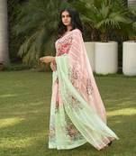 Multicolor printed cotton saree with blouse