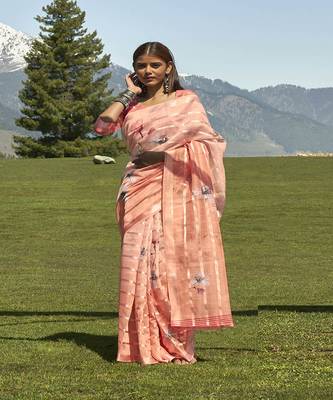 Coral printed cotton saree with blouse 1