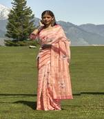 Coral printed cotton saree with blouse