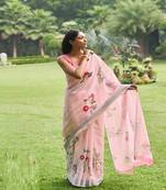 Light pink printed linen saree with blouse