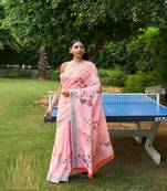 Light pink printed linen saree with blouse