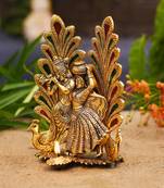 BK Creation Peacock Design Radha Krishna Idol Showpiece with Diya  (8 x 6 Inches), Metal, Gold (1 Piece)