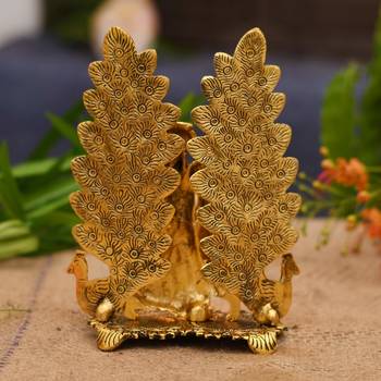 BK Creation Peacock Design Radha Krishna Idol Showpiece with Diya  (8 x 6 Inches), Metal, Gold (1 Piece) 3