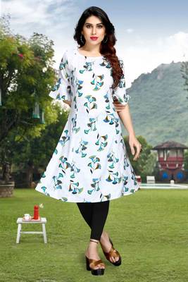 White printed rayon party-wear-kurtis 1
