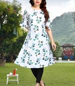 White printed rayon party-wear-kurtis