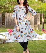 White printed rayon party-wear-kurtis