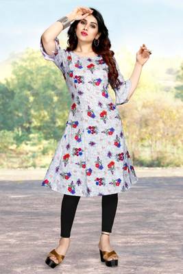 White printed rayon party-wear-kurtis 1
