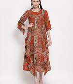Maroon printed rayon ethnic-kurtis