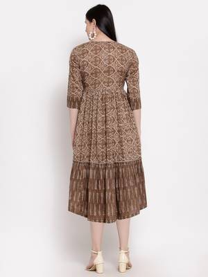 Brown printed cotton ethnic-kurtis 2