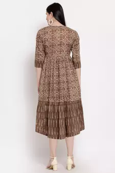 Brown printed cotton ethnic-kurtis