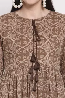 Brown printed cotton ethnic-kurtis