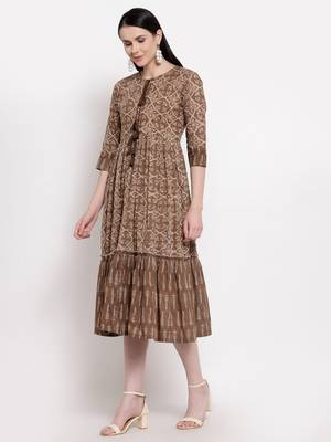 Brown printed cotton ethnic-kurtis 4