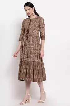 Brown printed cotton ethnic-kurtis
