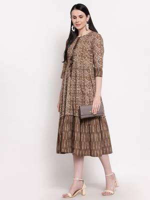 Brown printed cotton ethnic-kurtis 5