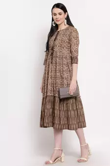 Brown printed cotton ethnic-kurtis