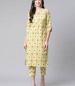 Light-green printed cotton ethnic-kurtis