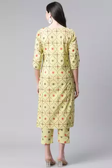 Light-green printed cotton ethnic-kurtis