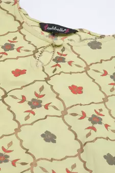 Light-green printed cotton ethnic-kurtis