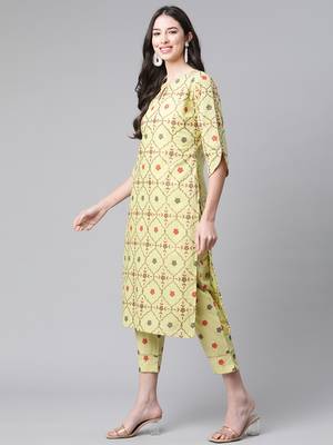 Light-green printed cotton ethnic-kurtis 4