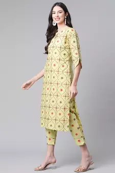 Light-green printed cotton ethnic-kurtis