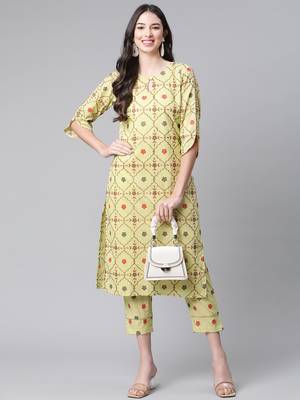 Light-green printed cotton ethnic-kurtis 5