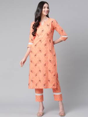 Peach printed cotton ethnic-kurtis 1