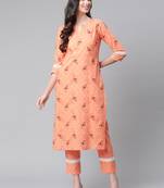 Peach printed cotton ethnic-kurtis