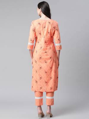 Peach printed cotton ethnic-kurtis 2