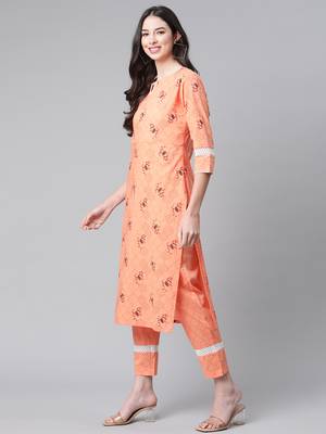 Peach printed cotton ethnic-kurtis 4