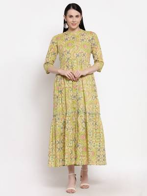 Light-green printed cotton ethnic-kurtis 1