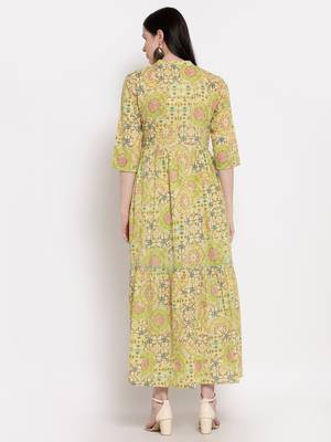 Light-green printed cotton ethnic-kurtis 2