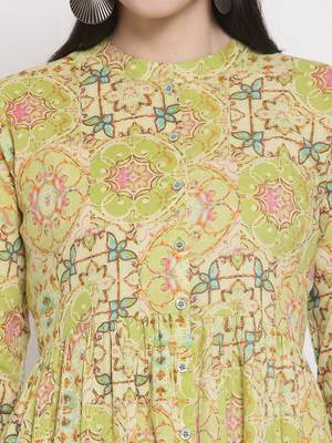 Light-green printed cotton ethnic-kurtis 3