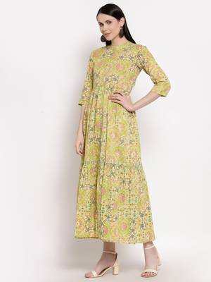 Light-green printed cotton ethnic-kurtis 4