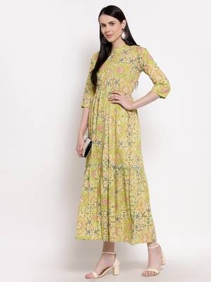 Light-green printed cotton ethnic-kurtis 5