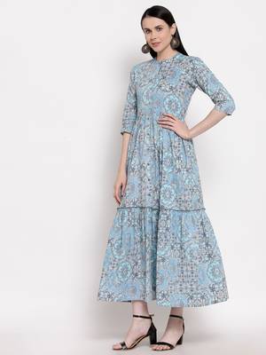 Blue printed cotton ethnic-kurtis 4