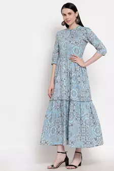 Blue printed cotton ethnic-kurtis