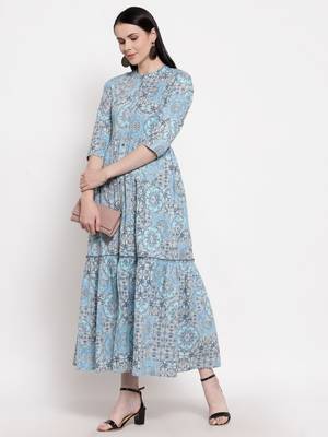 Blue printed cotton ethnic-kurtis 5