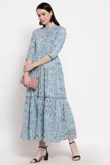 Blue printed cotton ethnic-kurtis