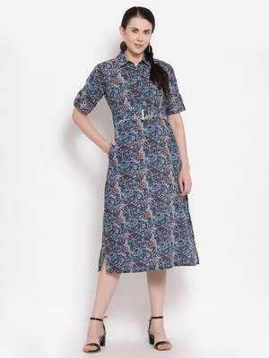Blue printed cotton ethnic-kurtis 1