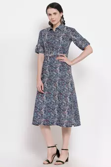 Blue printed cotton ethnic-kurtis