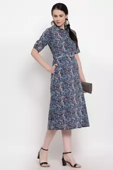 Blue printed cotton ethnic-kurtis