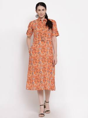 Orange printed cotton ethnic-kurtis 1