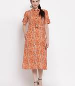 Orange printed cotton ethnic-kurtis