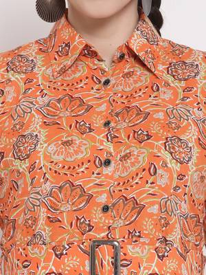 Orange printed cotton ethnic-kurtis 3
