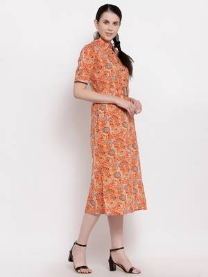 Orange printed cotton ethnic-kurtis 4