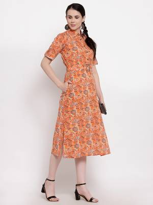 Orange printed cotton ethnic-kurtis 5