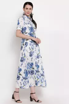 Blue printed rayon ethnic-kurtis