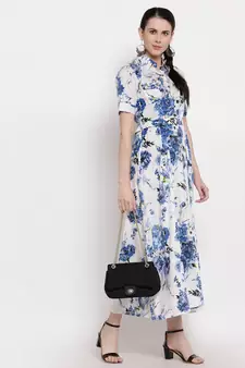 Blue printed rayon ethnic-kurtis
