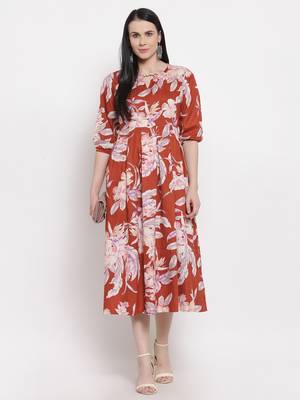 Brown printed rayon ethnic-kurtis 1