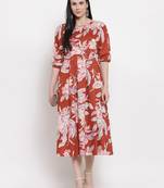 Brown printed rayon ethnic-kurtis